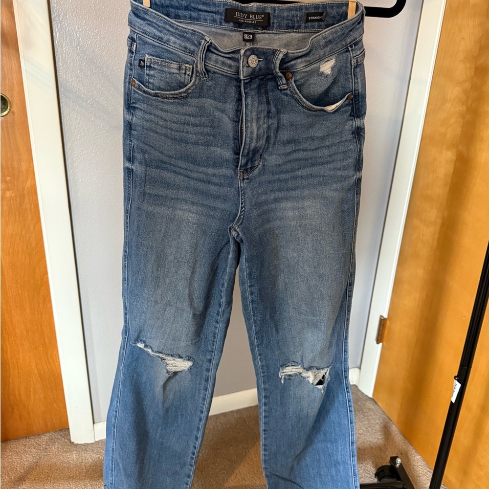 Judy Blue Women's Straight Leg Distressed Denim